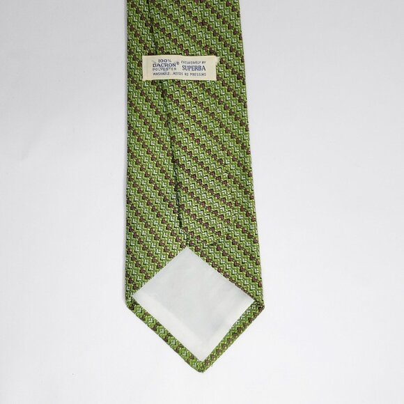 Vintage Superba Tie Green Mauve Pink Woven Textured Geometric Stripe Necktie - Picture 4 of 5